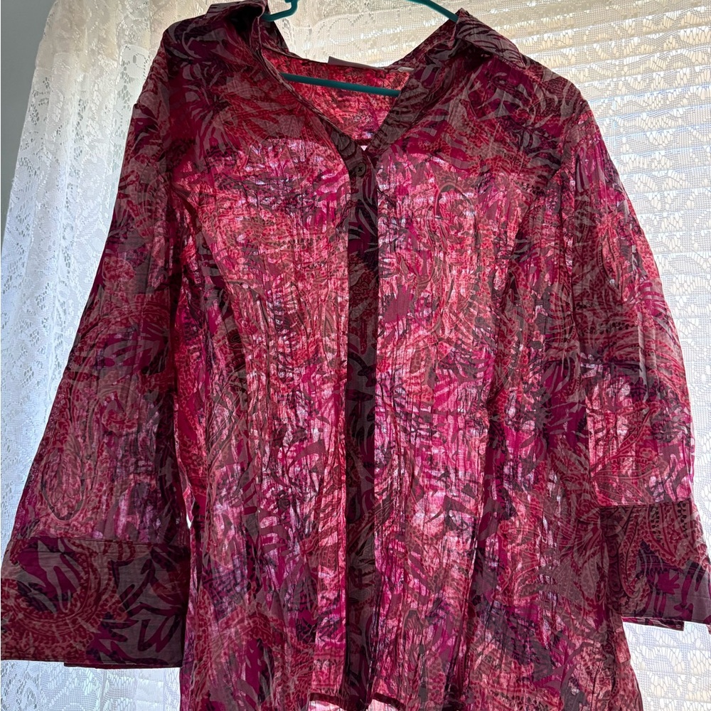 Tantrums Plum and Pink Sheer Blouse